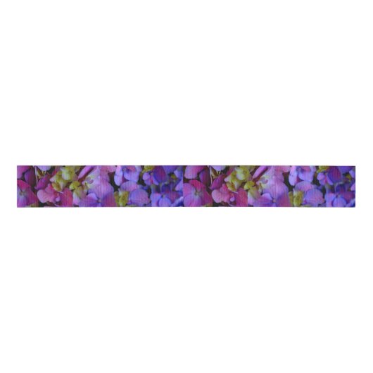 Magenta Paars blauw Hydrangeenbloemen Grosgrain Lint (Voorkant)