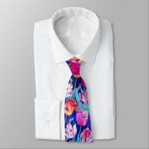 Magenta Paars Roze Rood Wit Blauwe Tulp Bloemen Stropdas