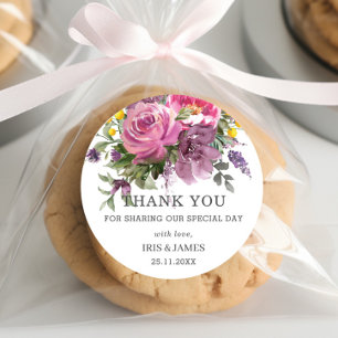Magenta Paarse Geel Bloemen Boho bruiloft gunst Ronde Sticker