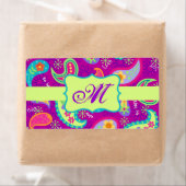 Magenta Paarse Green Modern Paisley Monogram Etiket (Insitu)