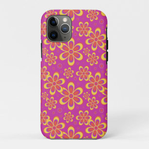 Magenta Paarse Groovy bloempatroon iPhone 11 Pro Hoesje