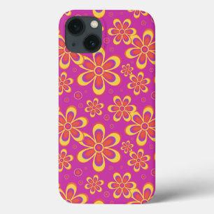 Magenta Paarse Groovy bloempatroon iPhone 13 Hoesje