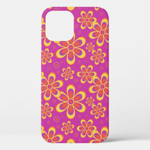 Magenta Paarse Groovy bloempatroon iPhone 12 Pro Hoesje