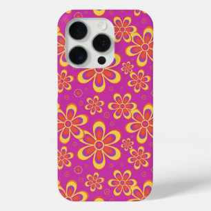 Magenta Paarse Groovy bloempatroon iPhone 15 Pro Case