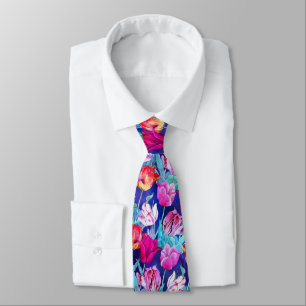 Magenta Paarse Roze Rood Wit Blauw Tulpenbloemen Stropdas