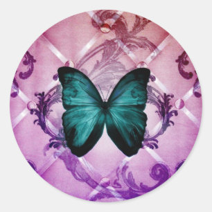 Magenta Paarse Swirls Bohemian Blauwgroen Butterfl Ronde Sticker
