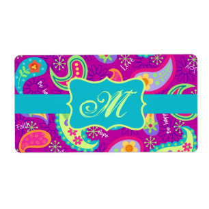 Magenta Paarse Turquoise Modern Paisley Pattern Etiket