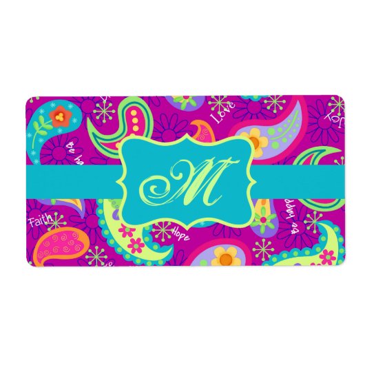 Magenta Paarse Turquoise Modern Paisley Pattern Etiket (Voorkant)