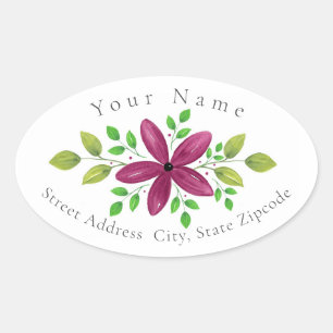 Magenta Paarse Waterverf Bloemen Swag Label
