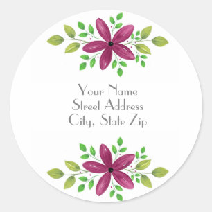 Magenta Paarse Waterverf Bloemen Swag Ronde Sticker