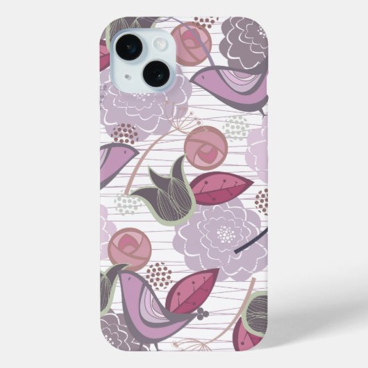 Magenta Paarse Zoete Vogels Bloementuin Chic Case-Mate iPhone Case (Achterkant)