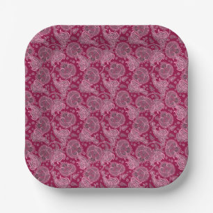 Magenta paisley damast bloemmotief georiënteerd et papieren bordje