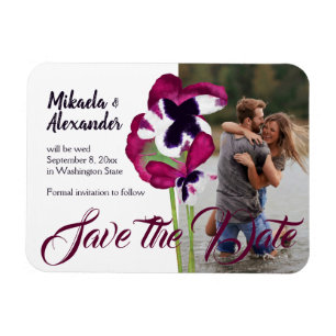 Magenta Pansies Mariage Enregistrer la date Magnet