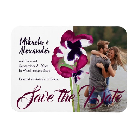 Magenta Pansies Weddenschap Save the Date Magnet Magneet (Horizontaal)