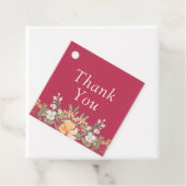 Magenta Peach en White Floral Wedding Favor Labels (In situ)