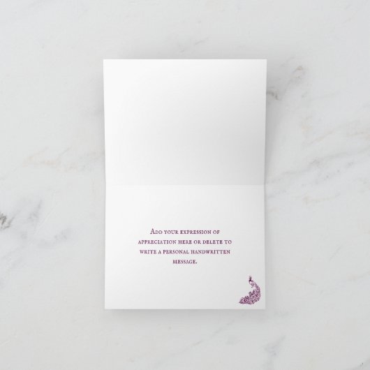 Magenta Peacock Leaf Vine Mariage Merci Cartes (Intérieur)