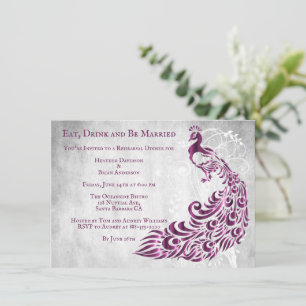 Magenta Peacock Leaf Vine Rehearsal Dinner Invite Kaart