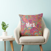 Magenta Peacock Paisley Coral Yellow Brides Kussen (Stoel)