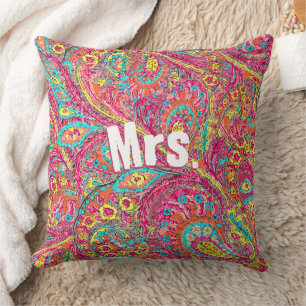 Magenta Peacock Paisley Coral Yellow Brides Kussen