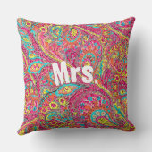 Magenta Peacock Paisley Coral Yellow Brides Kussen (Achterkant)