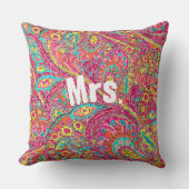 Magenta Peacock Paisley Coral Yellow Brides Kussen (Voorkant)