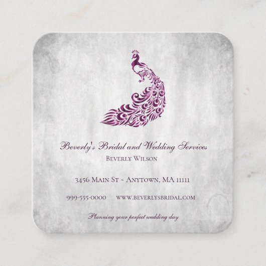 Magenta Peacock Wedding and Bridal Services Vierkante Visitekaartje (Voorkant)