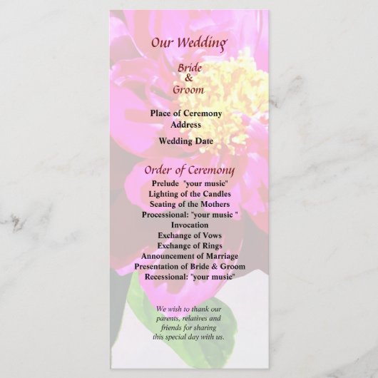 Magenta Peony in Sunshine Wedding Program Programma (Voorkant)