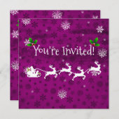 Magenta Père Noël Sleigh et Reindeer Invitation (Devant / Derrière)