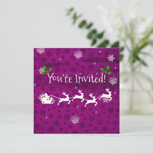 Magenta Père Noël Sleigh et Reindeer Invitation (Debout devant)