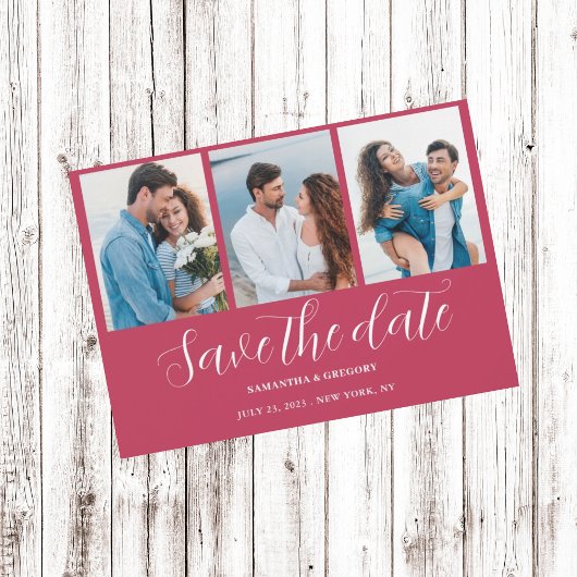 Magenta Photo Collage Wedding Save The Date