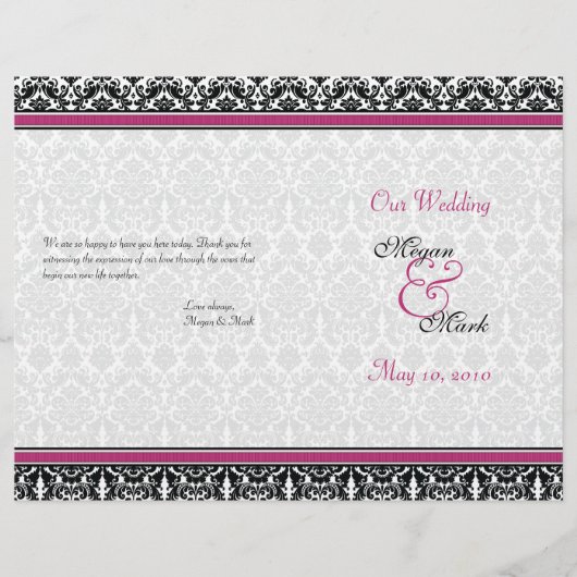 Magenta Pink Black Damask Wedding Program (Voorkant)