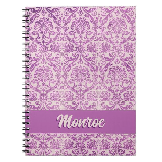 Magenta Pink Damask Notitieboek (Voorkant)