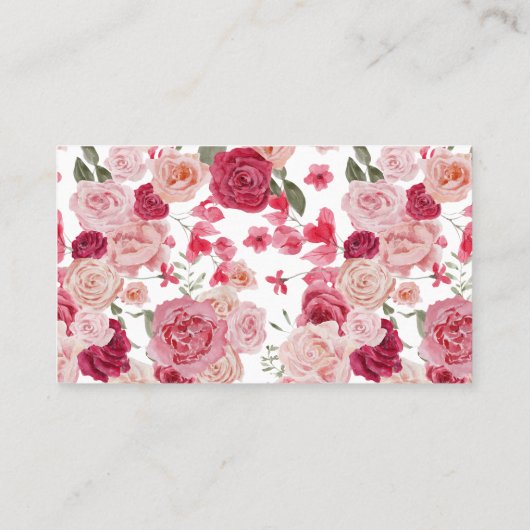 Magenta Pink Floral Weddenschap Visitekaartje (Achterkant)