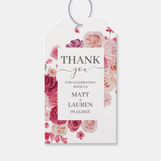Magenta Pink Floral Wedding Gift Labels Cadeaulabel (Voorkant)