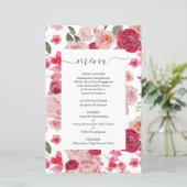 Magenta Pink Floral Wedding Menu Kaart (Staand voorkant)