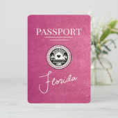Magenta Pink Florida Passport Bewaar de datum Save The Date (Staand voorkant)