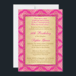 Magenta Pink, Gold Damask 16th Birthday Invitation<br><div class="desc">Ajoutez un peu de paillettes et de glamour à votre anniversaire de Sweet sixteen avec ce modèle chic magenta rose et or damassé modèle 16ème anniversaire invitation avec bordure de parties scintillant rose IMPRITED. Il est montré ici sur papier de base, mais il aurait l'air très agréable sur le papier...</div>