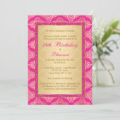 Magenta Pink, Gold Damask 18th Birthday Invitation (Debout devant)