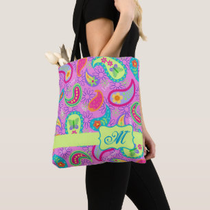 Magenta Pink Modern Paisley Monogram Draagtas