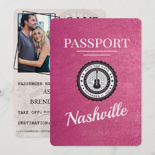 Magenta Pink Nashville Passport Bewaar de datum Save The Date