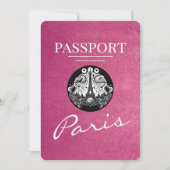 Magenta Pink Paris Passport Bewaar de datum Save The Date (Voorkant)