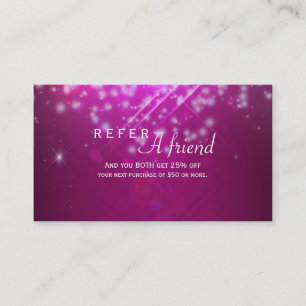 Magenta Pink Sparkle Salon VERWIJS EEN VRIEND Kaar Aanbevelingskaartje