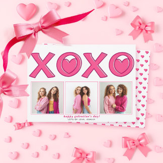 Magenta pink XOXO Galentines Day heart photo Feestdagenkaart