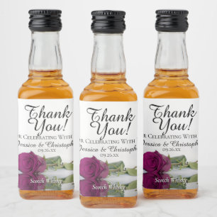 Magenta Plum Paarse Roos bruiloft Dank u Mini Likeurfles Etiket