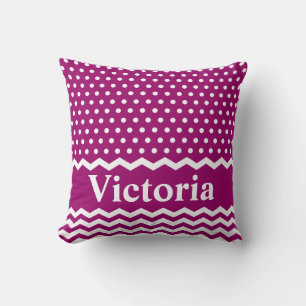 Magenta Polka Dots en Chevrons Kussen