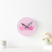 Magenta Princess Crown op roze achtergrond Ronde Klok (Huis)