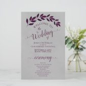 Magenta Purple Feuille Programme de mariage budgét (Debout devant)