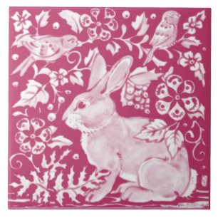 Magenta Rabbit Bird Natuur Woodland Floral Tegeltje