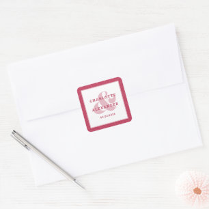 Magenta Rood Modern Trouwen Trendy Bruid & Bruideg Vierkante Sticker