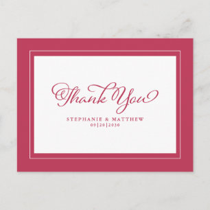Magenta Rood Wit Elegant Modern Trouw Dank Je Briefkaart